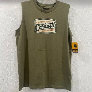 Carhartt, NWT, olive green graphic logo tank top boy's size XL 18/20 100% cotton